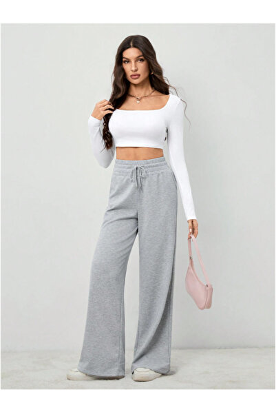CAONNES قماش مريح رمادي قابل للتمدد - بنطال رياضي نسائي فضفاض مع بنطلون 652