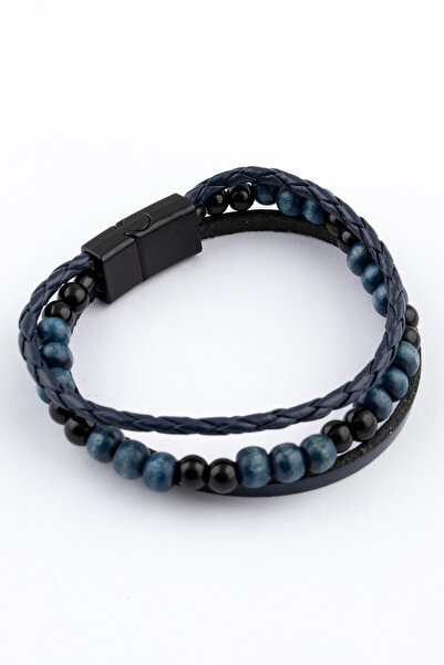 Sortie Aksesuar Hakiki Deri ve Hematit Doğal Taş Erkek Kombin Bileklik 059