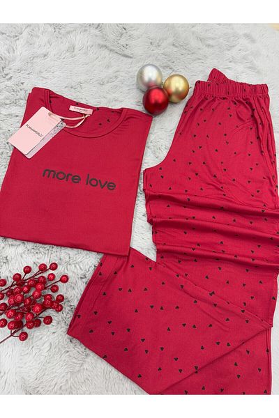 pijamaworld New Season Milan Fabric Short Sleeve Short Sleeve Long Pajama Set