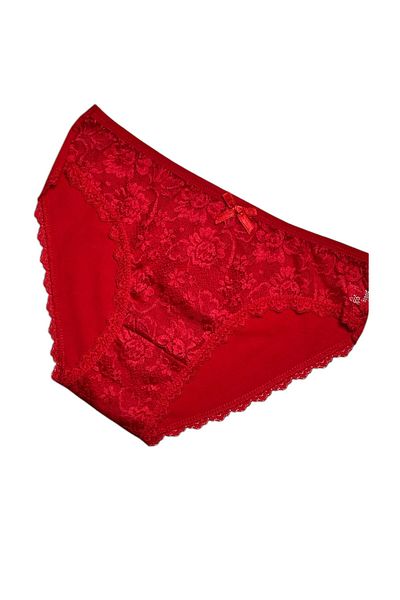 Gizli Butik Pachet de 6 chiloți bikini din bumbac roșu - Detaliu din dantelă în față