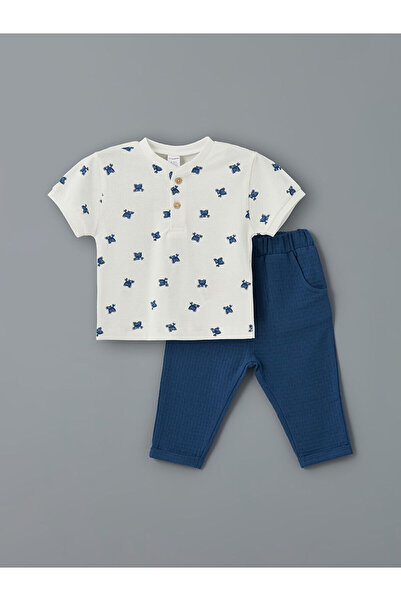 LC Waikiki Βρεφικό μπλουζάκι και φούτερ με στάμπα με λαιμόκοψη 2 τεμαχίων