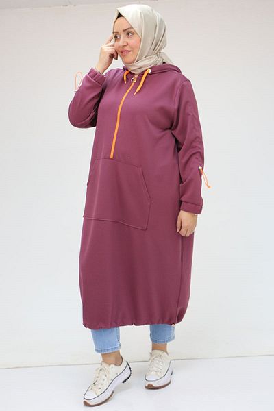 Eslina 48096 Plus Size Osyho Tunic - Kangaroo Pocket, Plum