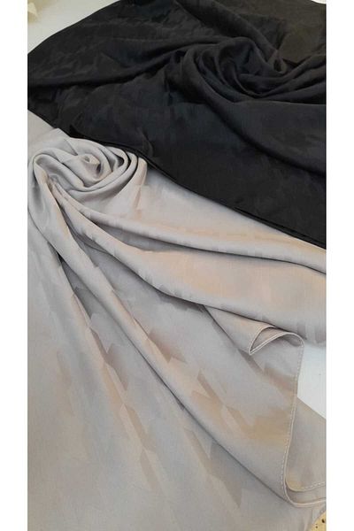 FDCOLLECTİON Συσκευασία 2 Μαύρο και Πέτρινο Χρώμα Χρυσόξυλο Μοτίβο Μεταξένιο Ζακάρ Σάλι