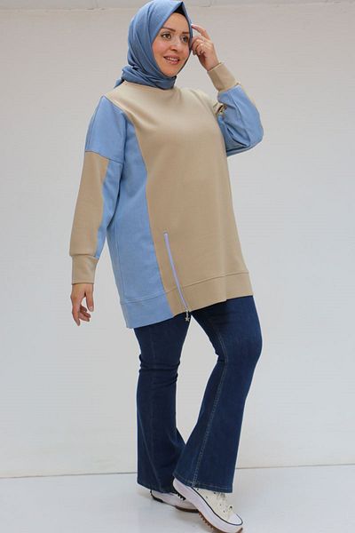 Eslina 48078 Plus Size Mink Osyho Tunic - Τζιν Λεπτομέρεια