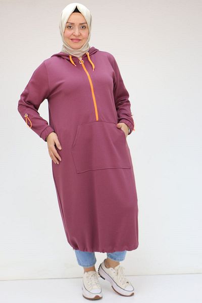 Eslina 48096 Plus Size Osyho Tunic - Kangaroo Pocket, Plum