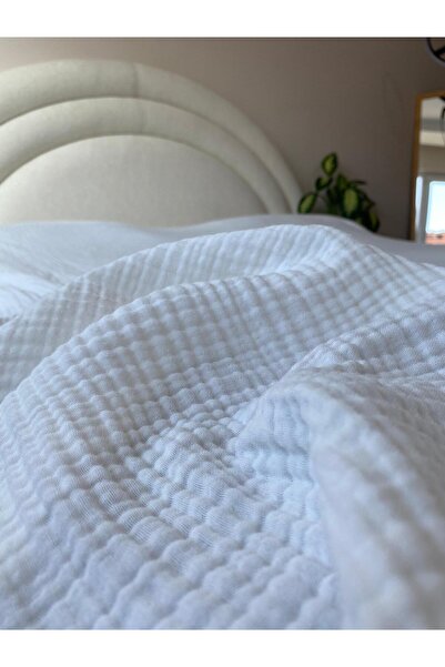 GİNETEKS White 4 Layer Oversized Muslin Bedspread - (240X260)