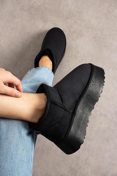 ShoeTek Lelnon Women's Boots with Sheepskin Thick Soles Black Suede