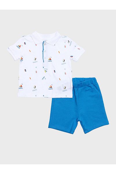 LC Waikiki Polo Collar Printed Baby Boy T-Shirt and Shorts Set of 2