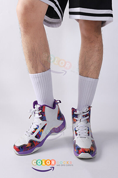 Color Socks 6dílné bavlněné tenisové bílé ponožky velikosti zásuvky (absorbující pot)