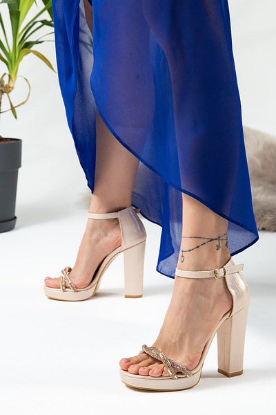 Deery Beige Platform Heeled Women's Evening Dress Shoes