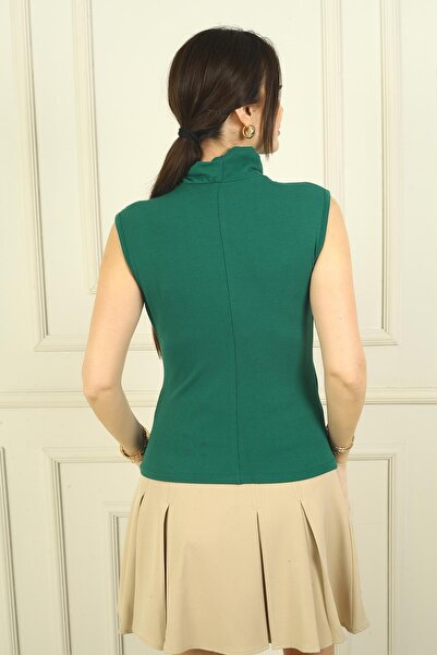 By Saygı Women's Degaje Neck Front Gathered Sleeveless Lycra Blouse