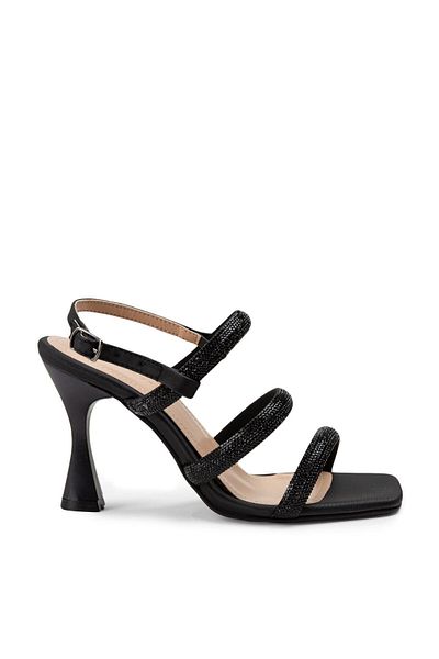 Deery Black Heeled Stone Evening Dress Women's Shoes