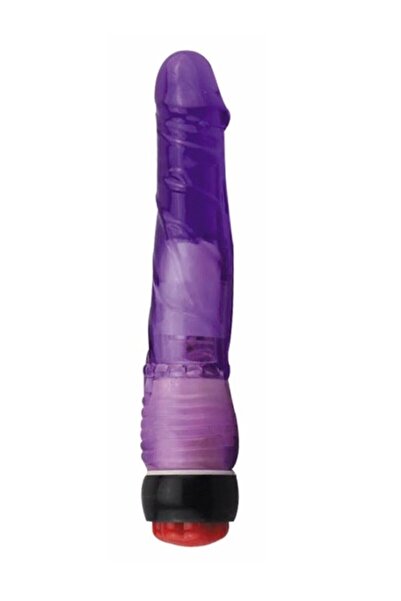 18 Cm Titreşimli Mor Jel Vibratör Dildo Penis