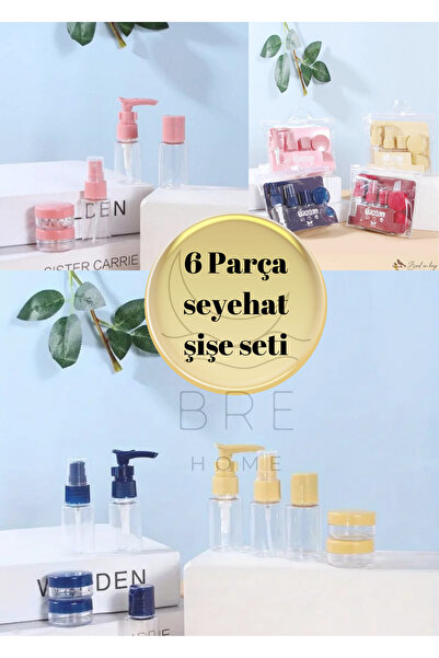 BRE HOME 6 parça çantalı fermuarlı seyehat şişe seti krem seti boş şişe tatil...