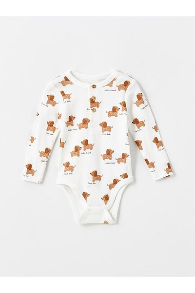 LC Waikiki Crew Neck Printed Bodysuit and Leggings for Baby Girl - Set of 2 with Snaps