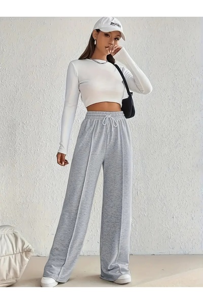 CAONNES Women's Gray Front Drawstring Baggy Large Size Loose Cut Stretchy Com...