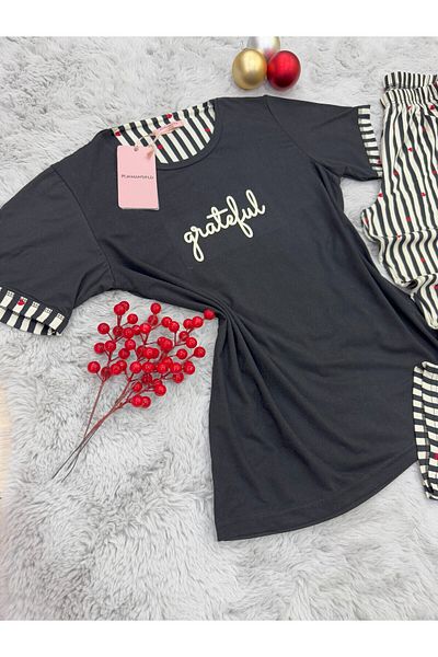 pijamaworld New Season Milan Fabric Short Sleeve Short Sleeve Long Pajama Set