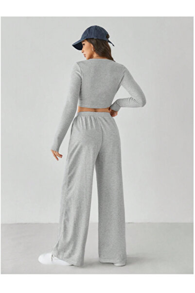 CAONNES Kadın Gri Baggy Büyük Beden  Bol Kesim Esnek Rahat Kumaş Eşofman Altı Pantolon Altı Tessettür 626kk