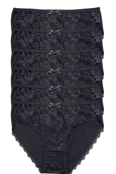 Gizli Butik Pachet de 6 chiloți bikini din bumbac negru - dantelă în față