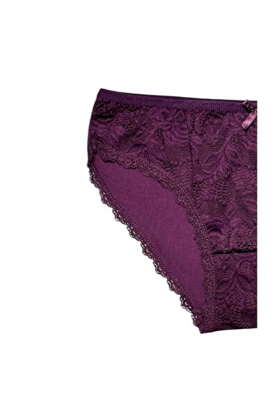 Gizli Butik 6'lı Kadın Ön Dantel Pamuklu Bikini Külot Mor