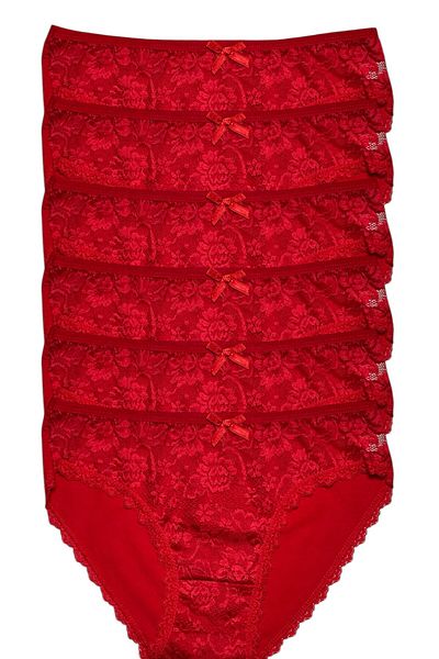Gizli Butik Pachet de 6 chiloți bikini din bumbac roșu - Detaliu din dantelă în față