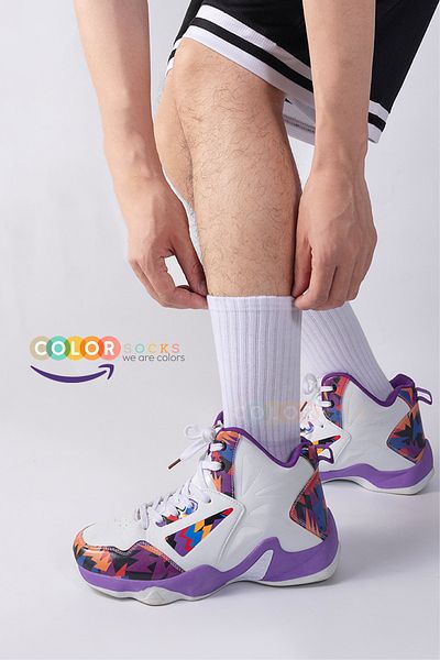 Color Socks 6 пакета памучни тенис бели чорапи Чорапи (АБСОРБИРАЩИ ПОТ)