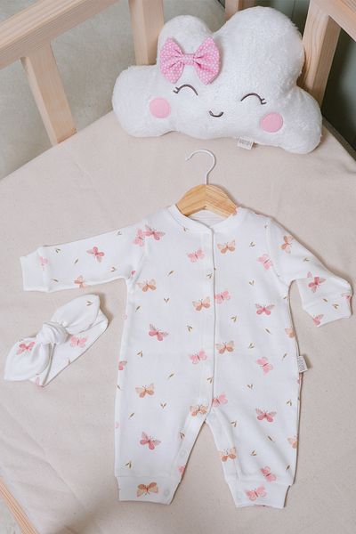 BABYLİM Baby Girl Butterfly Printed Bandana Romper Set 100% Cotton