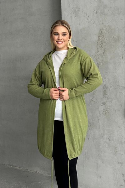 Stil Diva Plus Size Long Sleeve Hooded Front Closure Corduroy Cardigan 74-136