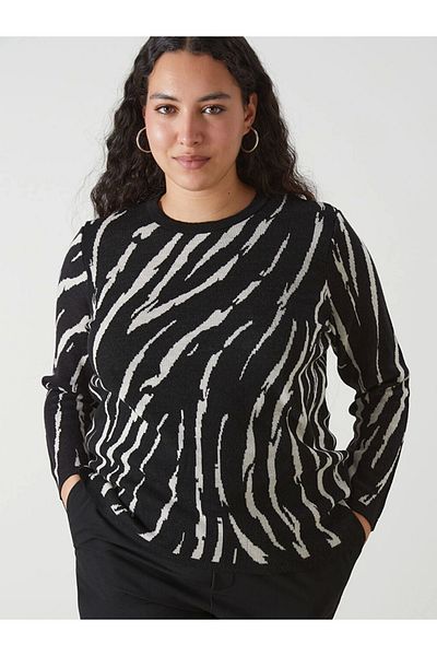 LC Waikiki Lcw Grace Black Crew Neck Patterned Women's Knitwear Sweater