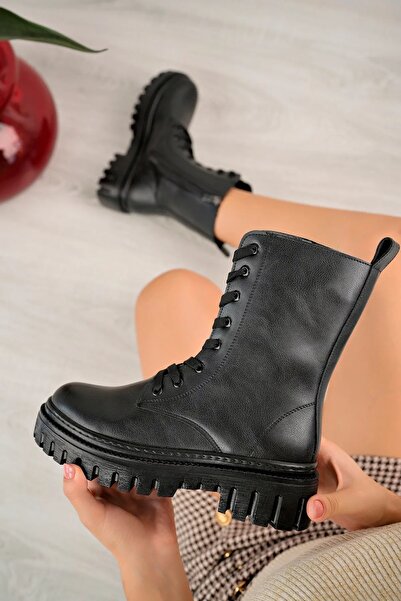 Scarpebutik Kadın Fermuarlı Bağcıklı Bot Bootie Postal Su Soğuk Bot