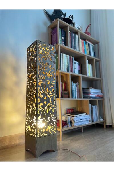 TOn DESİGN Çiçek Desenli Ahşap Lambader