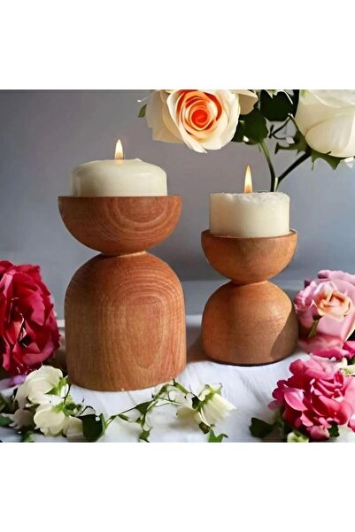 Genel Markalar İkili Mumluk, Ahşap Mumluk, Şamdanlık  Boyanabilir Dekoratif