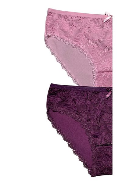 Gizli Butik Set de 2 chiloți bikini din bumbac din dantelă roșu negru