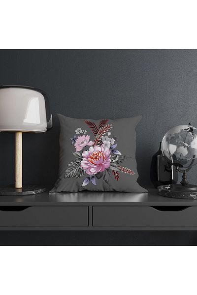 Şah Dekor Design modern, podea gri, cu model floral, 4 bucăți, imprimat digital, husă de pernă pentru cadou