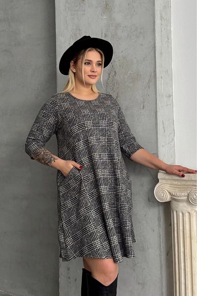 Stil Diva Plus Size Half Sleeve Crew Neck Pocket Asymmetrical Cutout Dress 98-130