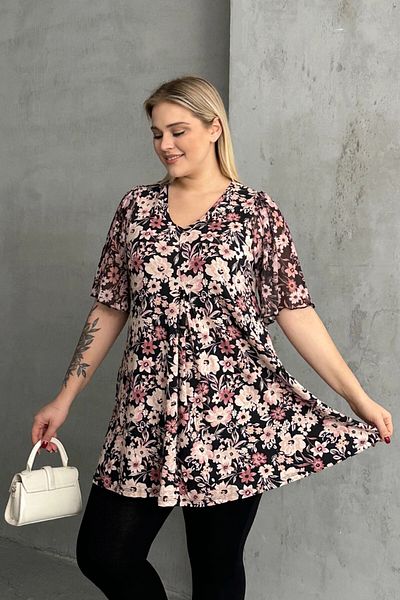 Stil Diva Μπλούζα με κοντό μανίκι από τούλι με λαιμόκοψη σε μέγεθος V με πλισέ μπροστά 321996