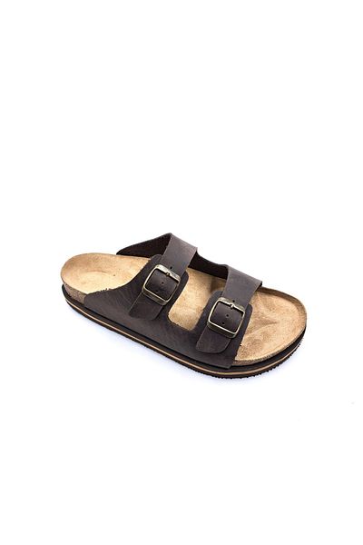 Hammer Jack Genuine Nubuck Leather Double Buckle Brown Men's Slippers