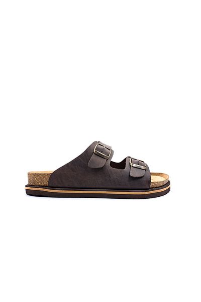 Hammer Jack Genuine Nubuck Leather Double Buckle Brown Men's Slippers