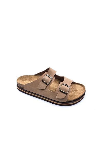 Hammer Jack Genuine Nubuck Leather Double Buckle Sand Beige Men's Slippers