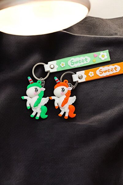 Lynare Set de 2 breloc și ornament pentru geantă din silicon 3D Unicorn Culoare Neon
