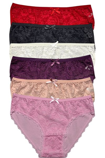 Gizli Butik Pachet de 6 chiloți bikini din bumbac din dantelă pentru femei, multicolori