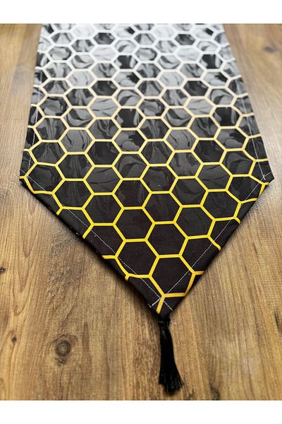 HALFART Modern Hexagonal Grey-Black Duck Linen Waterproof Dirt-Repellent Runner