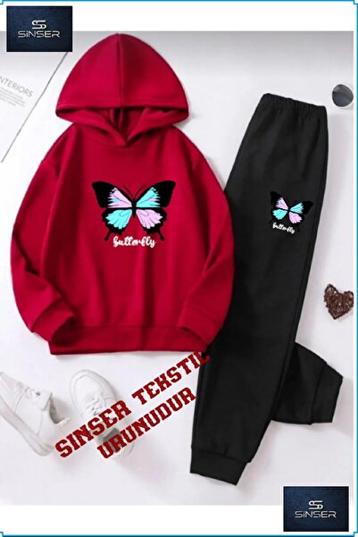 SS SİNSER Set de trening pentru copii cu glugă, imprimat cu „UNISEX BUTTERFLY”