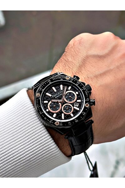 Ferrucci Function Fonksiyonlu Siyah Renk 3 Atm Su Geçirmez Deri Kordon Erkek Kol Saati