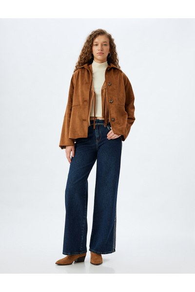 Koton Women's Navy Wide Leg Jeans