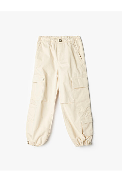 Koton بنطلون رياضي كارغو للبنات باللون البيج