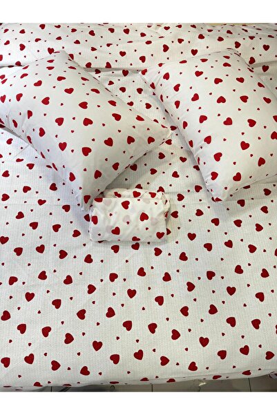 ŞENER HOME Heart Patterned Bed Sheet Elastic Single Pique Set