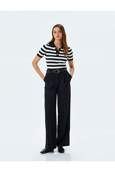 Koton Half button detail short sleeve knit polo neck sweater.