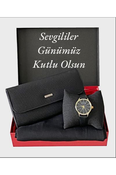 Spectrum Women's Black Gift Set - Wrist Watch, Combed Cotton Shawl and Wallet