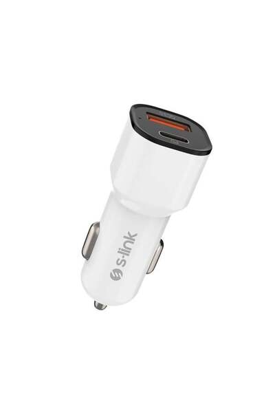 S-LINK SL-EC38PD TypeC to TypeC Kablolu 38W PD + USB QC3.0 Beyaz Araç Şarj Cihazı